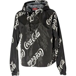 COCA COLA logo windbreaker black white 1/2 zip pullover hood L large‎ see mez